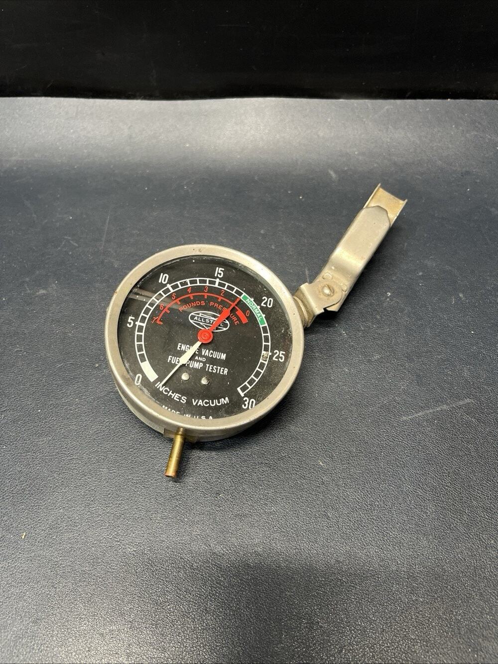 Vintage ALLSTATE Engine Vacuum And Fuel Pump Tester Gauge With Clip